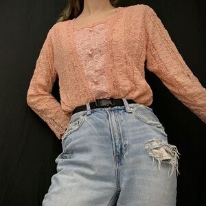 Pink softgirl sparkle lace detailing fairycore three quarter sleeve blouse top